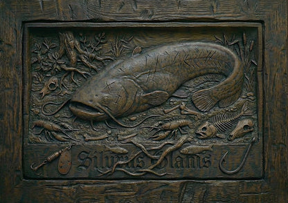 Digitales Wels Bild "Silurus Glanis" in Holzschnitz-Optik