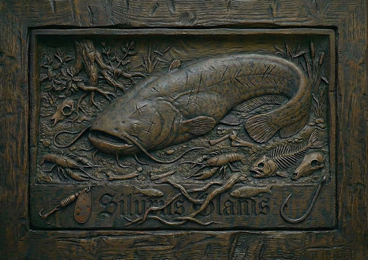 Digitales Wels Bild "Silurus Glanis" in Holzschnitz-Optik